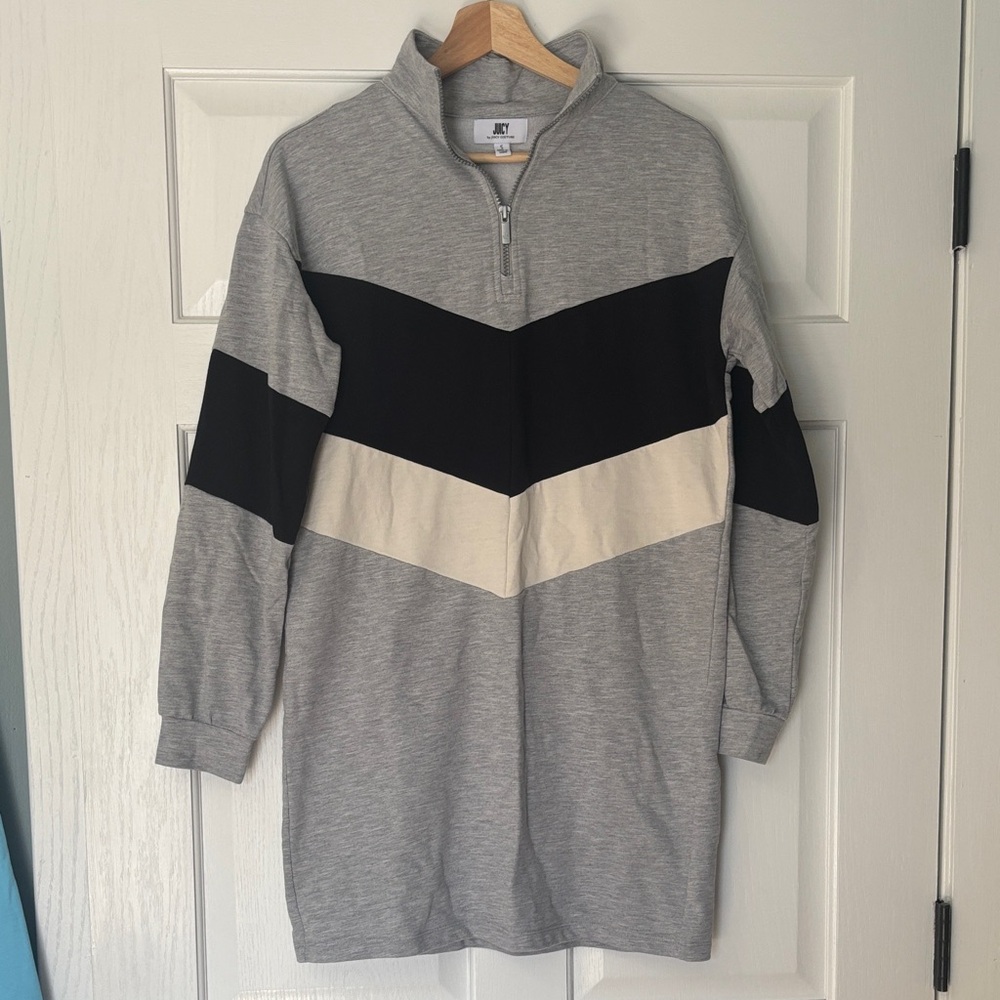 Juicy Couture Gray and Black Quarter-Zip Sweatshirt Dress